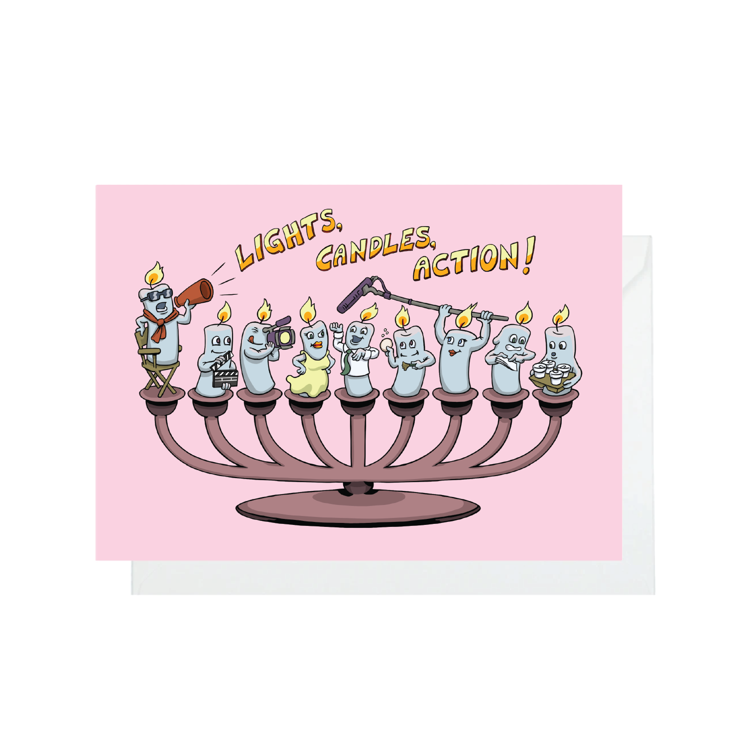 Lights, Candles, Action! -  Funny Hanukkah Card by Menschions